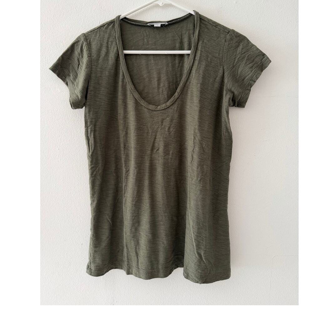Women’s James Perse Standard Slub Scoop Neck Cotton T-Shirt Olive Green Size 1